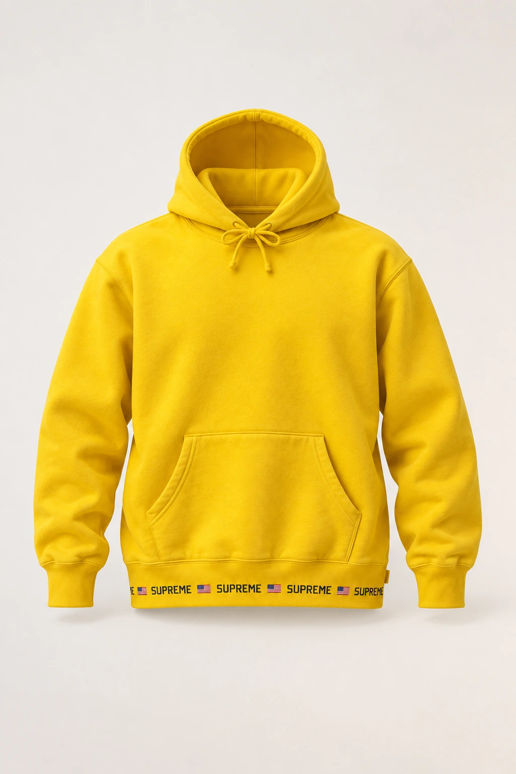AI-enhanced yellow hoodie shown on an invisible mannequin