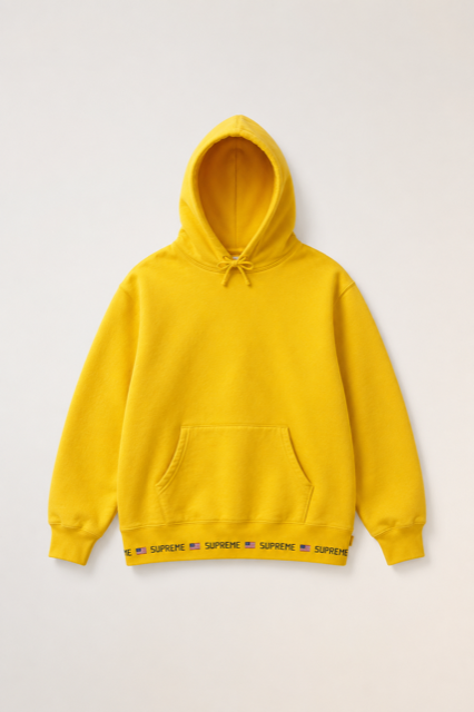 AI-enhanced fashion marketplace photo of the same yellow hoodie